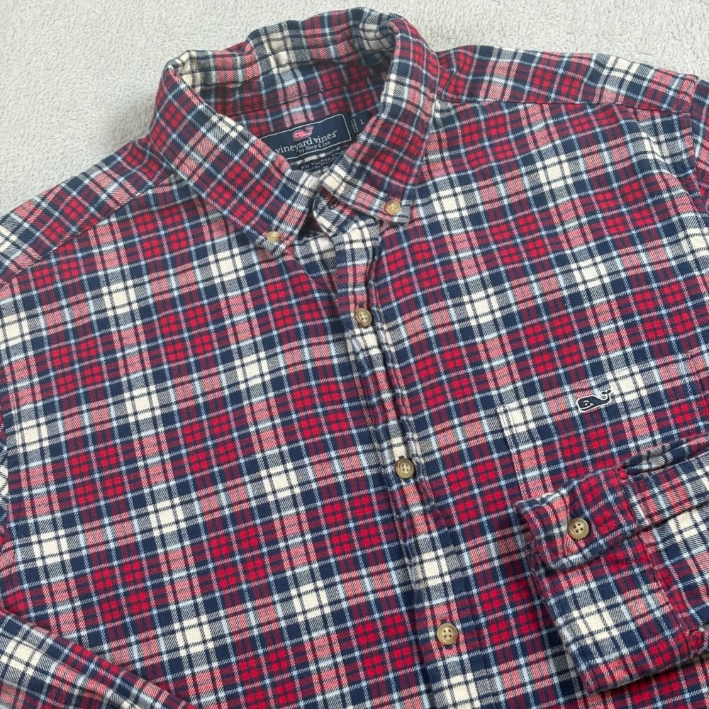 Vineyard Vines Classic Fit Tucker Shirt Mens Large Red Blue Plaid Button Down